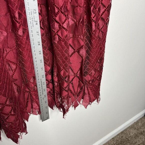 Anthropologie Foxidoe Dress Womens Medium Lace Burgundy Deep V Holiday Party - Picture 4 of 14